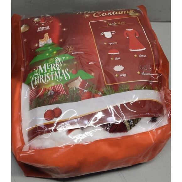 WeGuard Mrs Claus Costume Medium 5pc Santa Dress Wig Apron Hat Glasses NIP - Picture 7 of 7